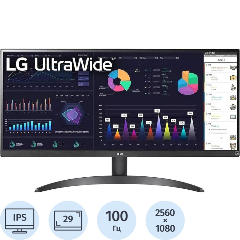 Монитор LG (29WQ500-B. ARUZ)29/UWFHD/IPS/100Hz/250cd/5ms/HDMI/DP