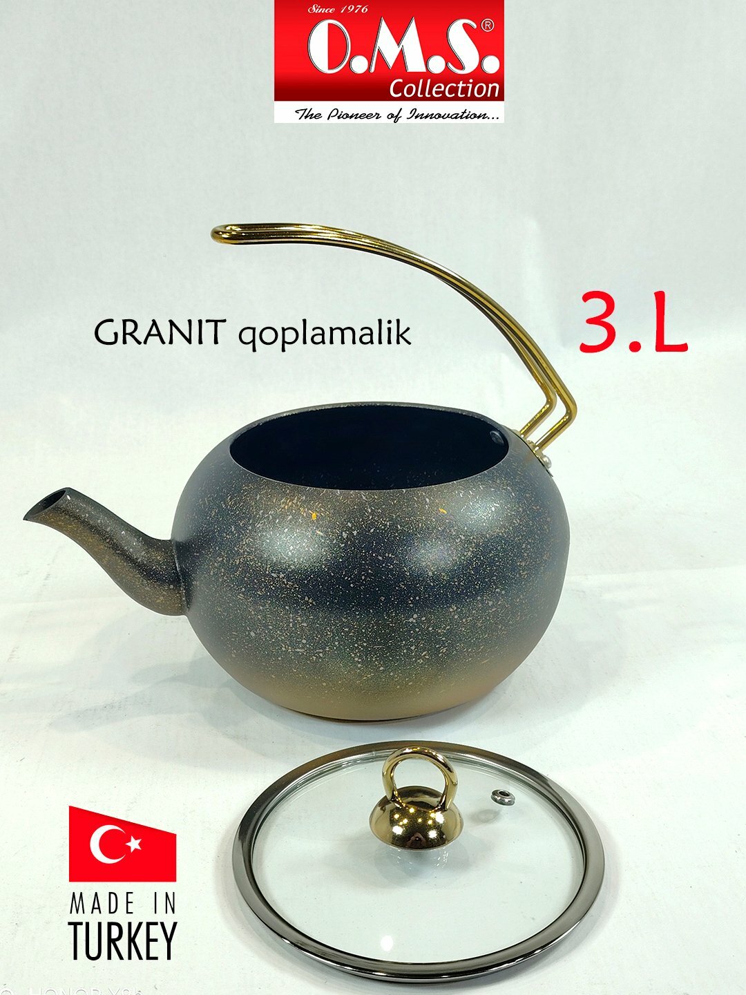 Антипригарный гранитный чайник, 3л, Золотой 8212 ххл — фото 1