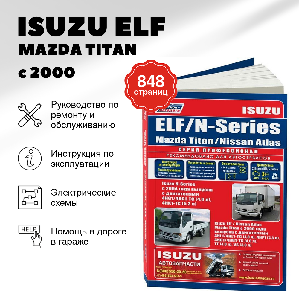 Автокнига: руководство / инструкция по ремонту и эксплуатации ISUZU ELF / MAZDA TITAN / NISSAN ATLAS с 2000 г. в. / ISUZU N-SERIES (д) с 2004 г. в, 978-5-88850-423-9, издательство Легион-Aвтодата