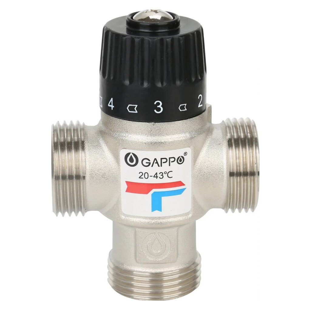 Клапан смесительный Gappo G1441.06, 1" для систем отопления и ГВС, 20-43 гр, термостатический