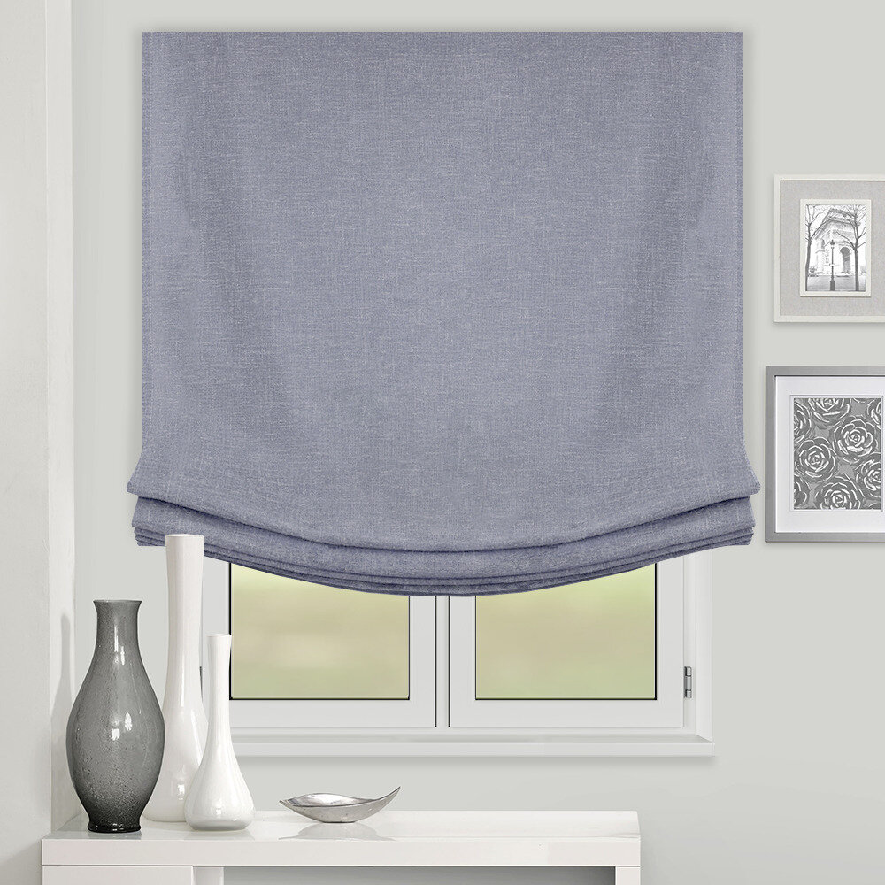 Римская штора на окно OLEXDECO 160х170 см мягкие складки Relax Лен для кухни гостиной детской серо-синий с кордовым карнизом