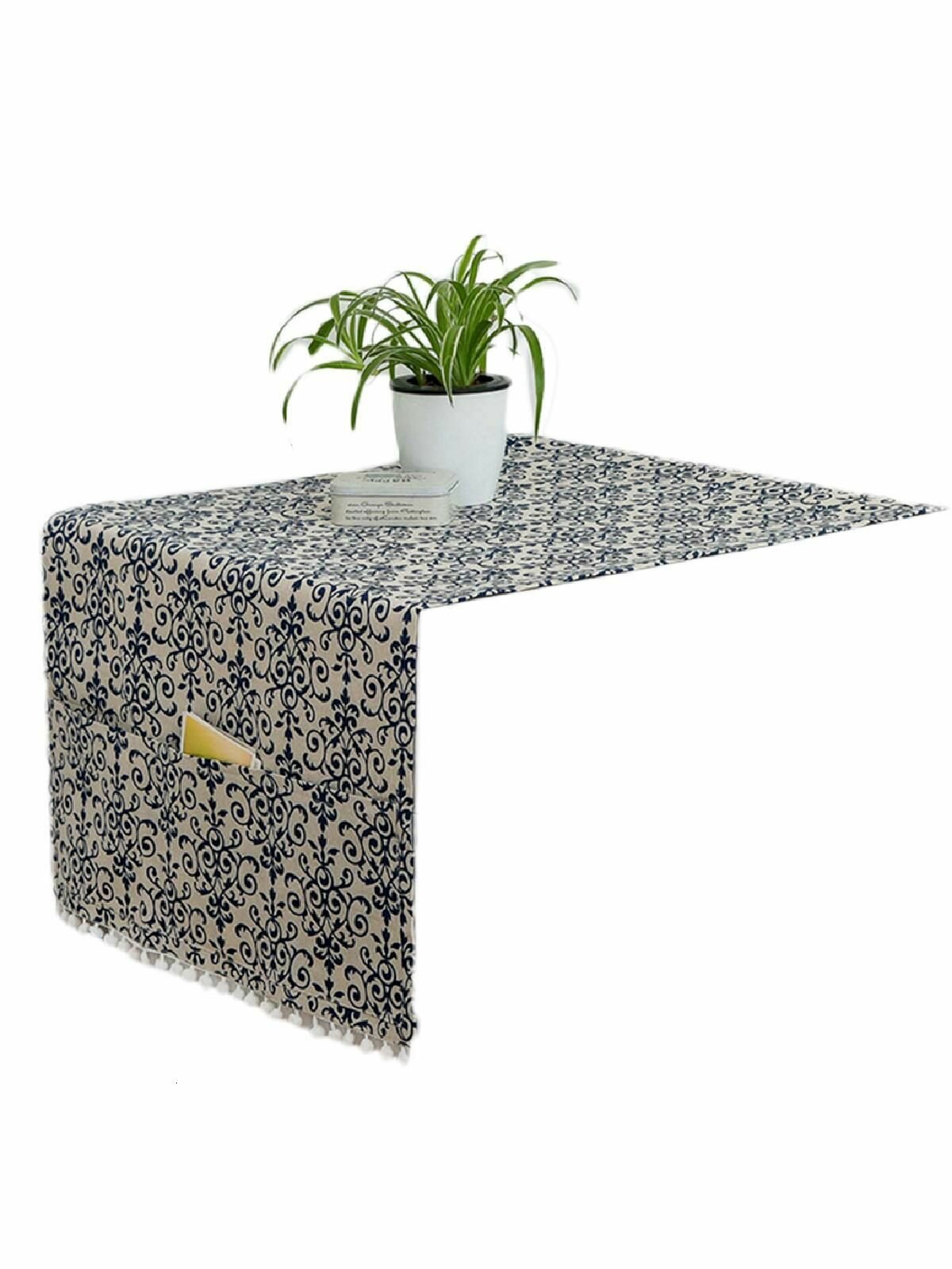 Скатерть, Кусок геометрической ткани для покрытия холодильника и стиральной машины -70*170 см-бело-голубой фарфор