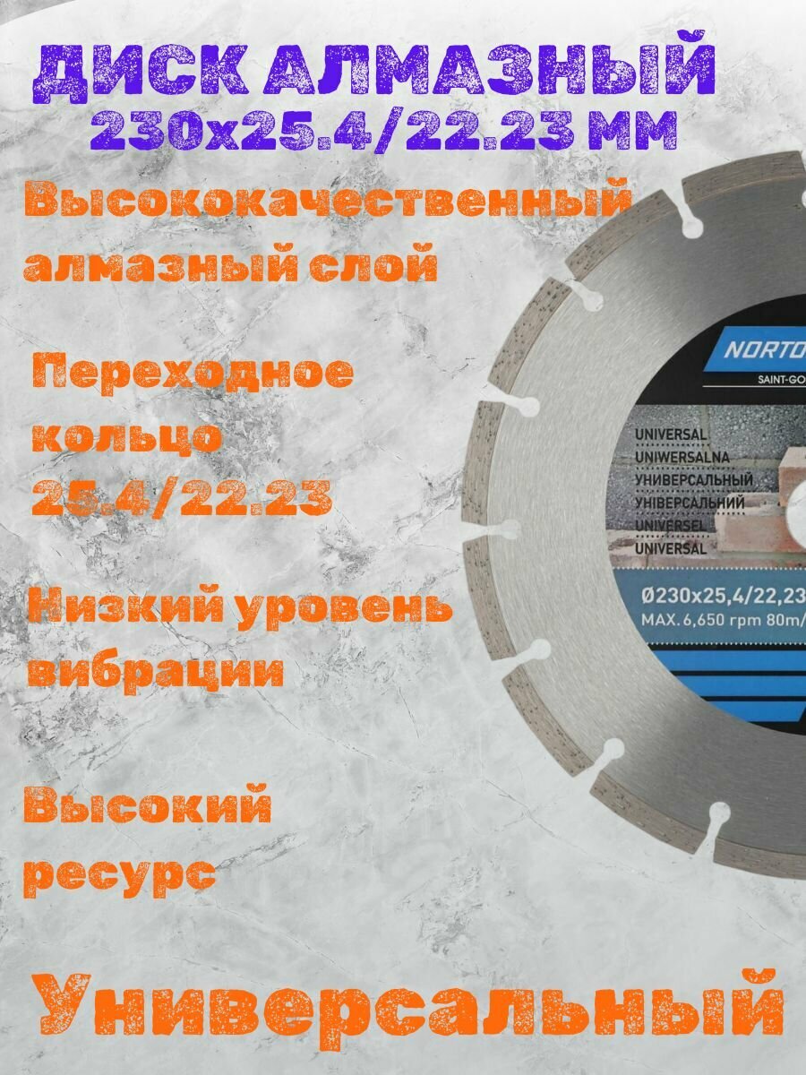 Алмазный диск Norton Saint Gobain  230мм  сегментный  для бетона  газобетона  железобетона