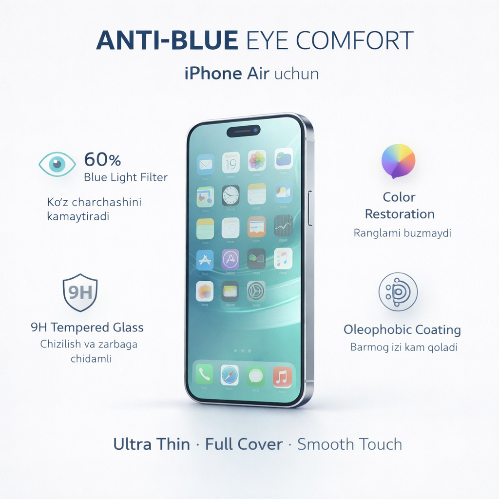 Защитное стекло для iPhone Air с защитой от синего света 7milliard, 60% защита от синего света, закаленное стекло 9H.