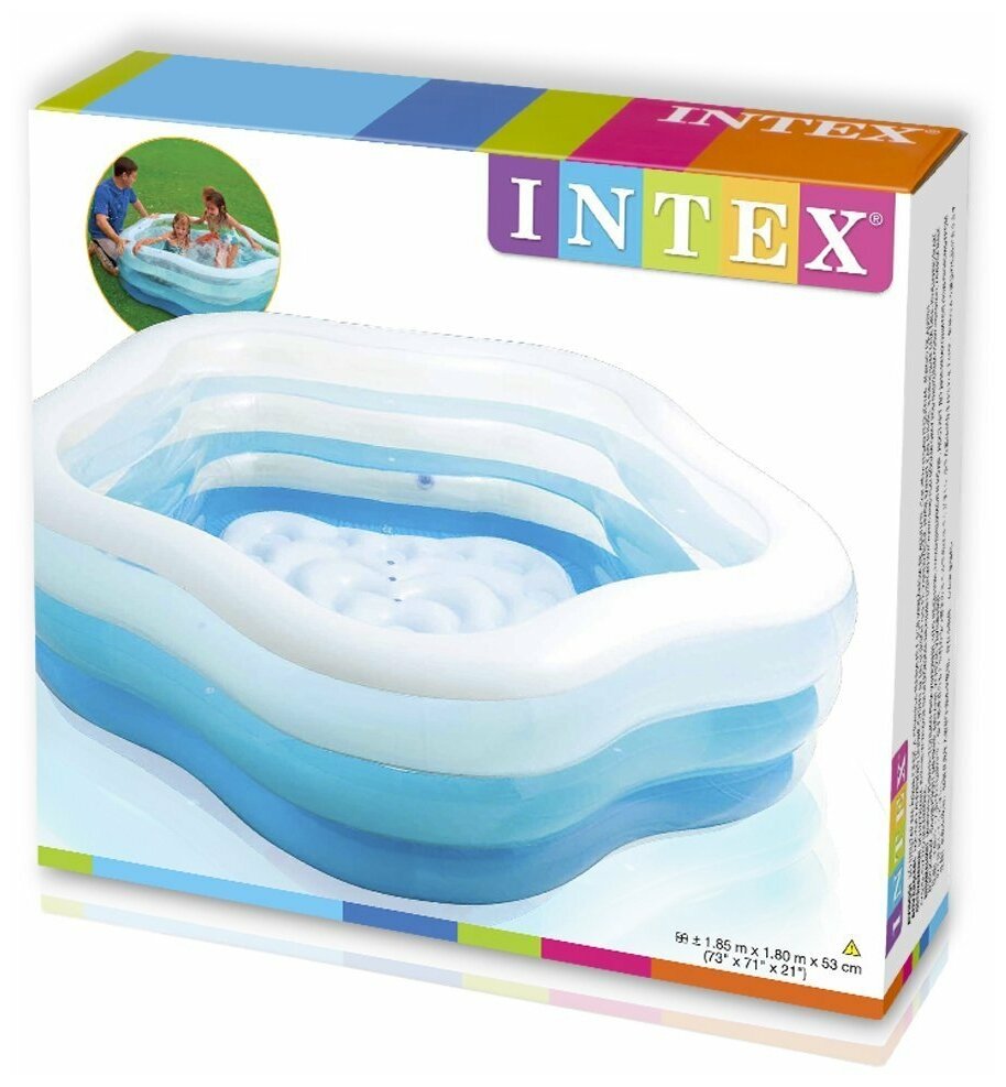 INTEX Семейный надувной бассейн с надувным дном Облако 185*53 см, клапан, оранжевый 56495