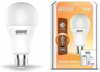 Умная лампа Wi-Fi Gauss Smart Home А60 10W 1055лм E27, управление голосом/смартфоном, диммируемая