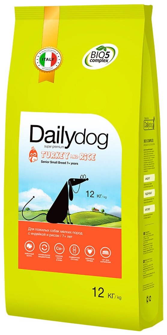 Dailydog Senior Small Breed Turkey and Rice - Сухой корм для пожилых собак мелких пород, с Индейкой и Рисом (12 кг)