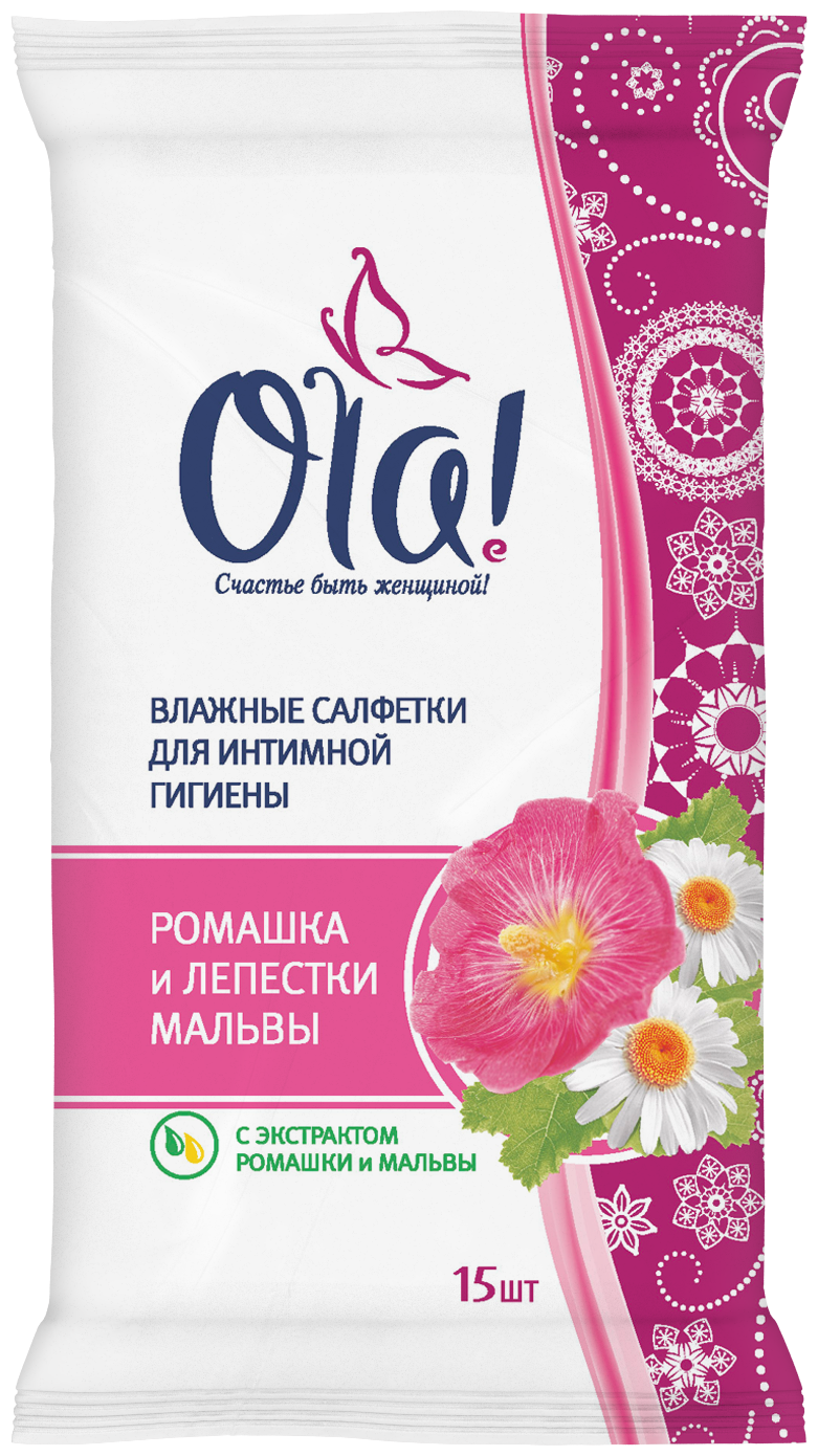 Cалфетки влажные Ola! для интимной гигиены Лепестки мальвы 15 шт