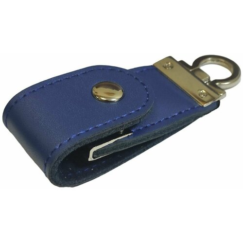 Подарочная флешка кожаная на кнопке синяя, оригинальный сувенирный USB-накопитель 64GB