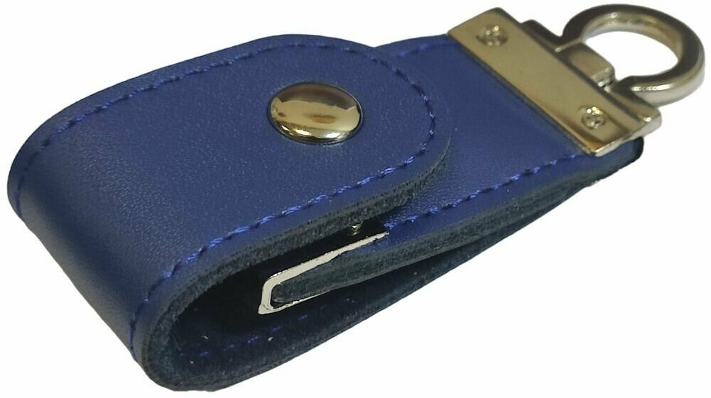 Подарочная флешка кожаная на кнопке синяя, оригинальный сувенирный USB-накопитель 4GB