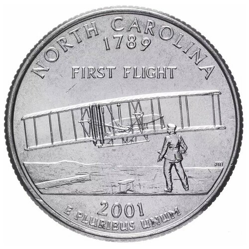 Монета 25 центов Северная Каролина. Штаты и территории. США Р 2001 UNC
