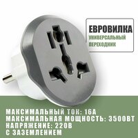 Универсальный переходник 220В на вилку для евро розетки, для подключения устройств с китайской, американской, английской вилкой и тд