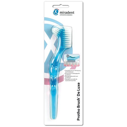 Щетка для зубных протезов miradent Protho Brush De Luxe, голубой miradent футляр для хранения протезов protho box 142 г 2уп белый