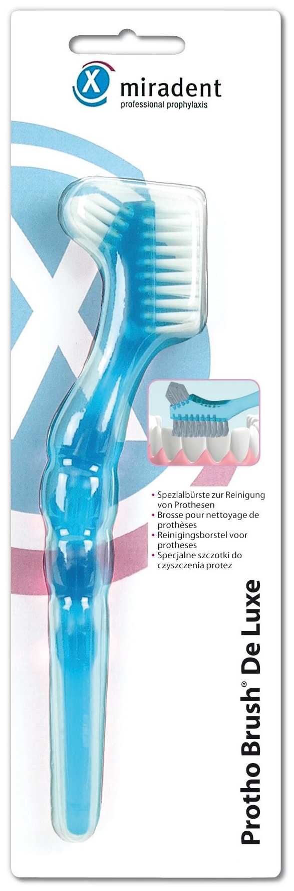 Зубная щетка Miradent для ухода за зубными протезами Голубая