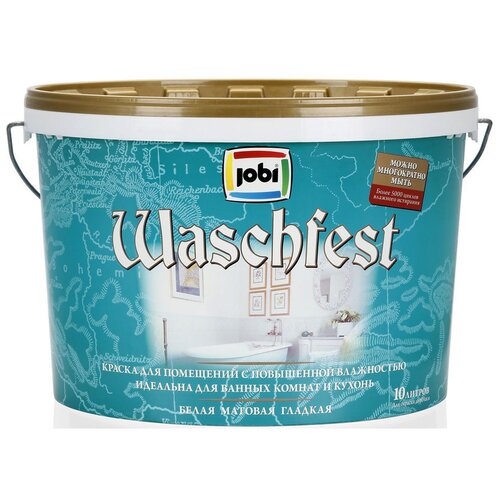 Краска акриловая Jobi Waschfest для помещений с повышенной влажностью матовая белый 10 л