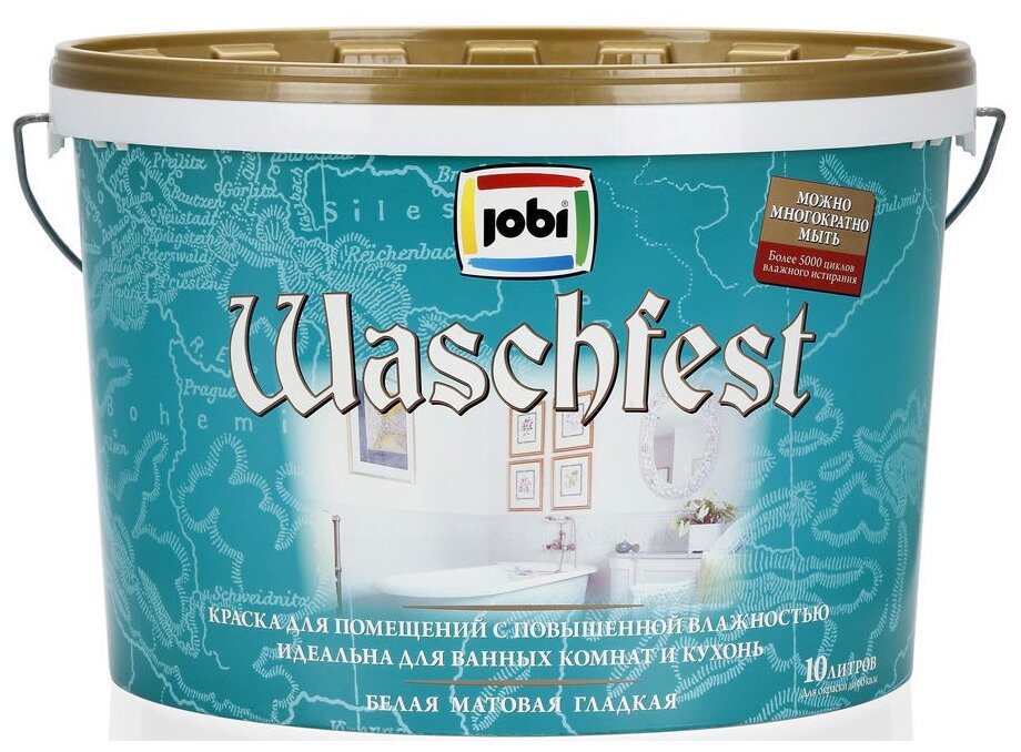 Краска для ванных и кухонь Jobi WaschFest О2 -20С 10 л, белый