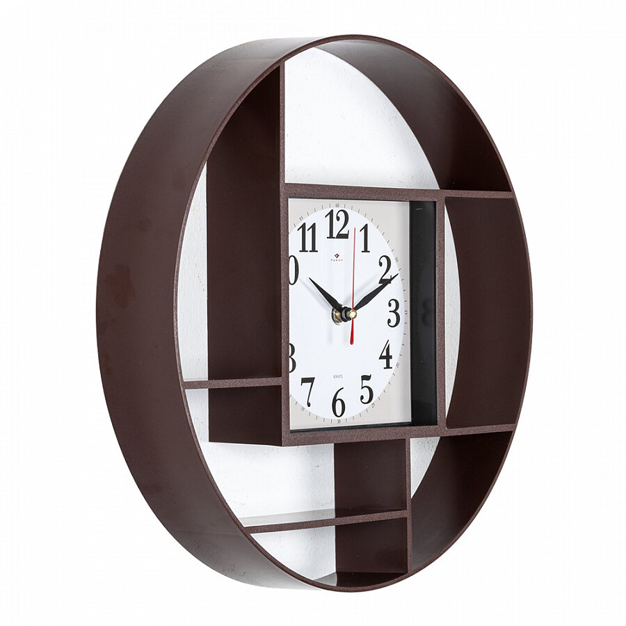 Часы настенные Рубин круглые d 35 см, корпус коричневый "Классика" (3516-001)