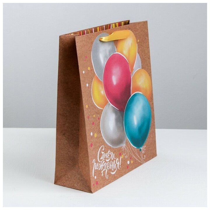 Пакет подарочный крафтовый «Весёлый праздник», 40 × 31 × 11.5 см