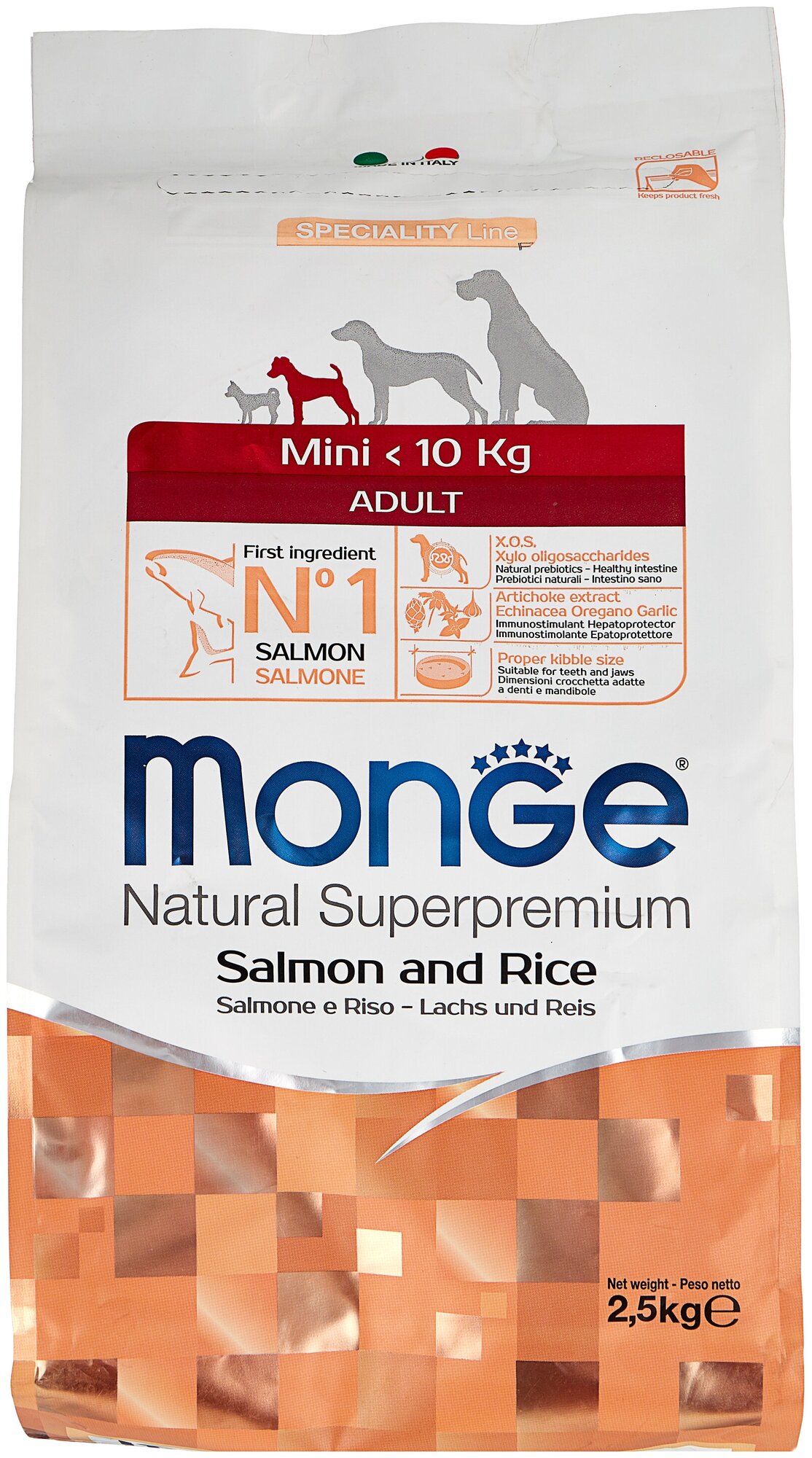 Сухой корм MONGE SPECIALITY DOG MINI ADULT SALMON для взрослых собак маленьких пород с лососем и рисом (2,5 кг)