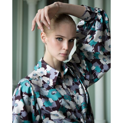 Блуза  TOPAZA PELLA, нарядный стиль, длинный рукав, манжеты, размер 44, мультиколор