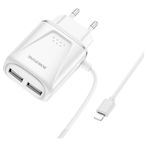 фото Сетевое зарядное устройство 2xusb с кабелем lightning borofone ba50a белый