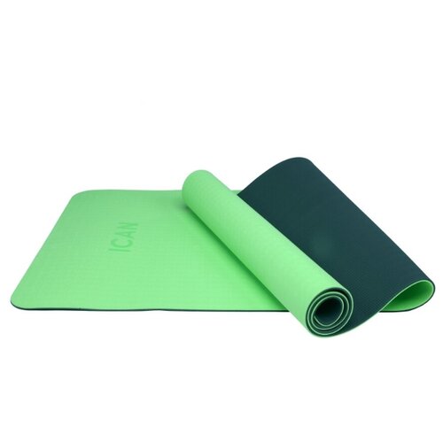 фото Коврик для йоги ican iym-301 tpe 173x61x0,6 см, зеленый/серый