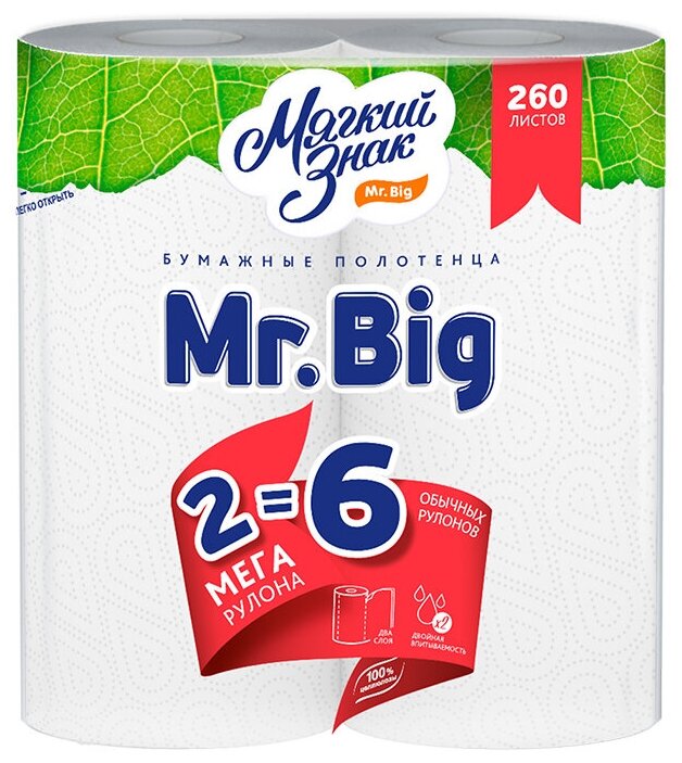 Полотенца бумажные Мягкий Знак Mr.Big 2 слоя, 2 рулона