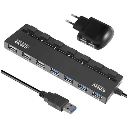 Концентратор USB 3.0 GINZZU GR-388UAB 4 х USB 3.0 3 x USB 2.0 черный