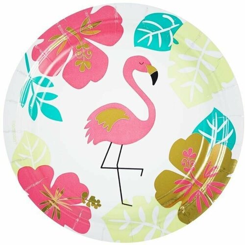 Одноразовая посуда для праздника, Весёлая затея, Тарелка ALOHA Фламинго 17см 8шт