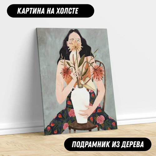 Картина на холсте девушка с цветами постер для интерьера 30*40