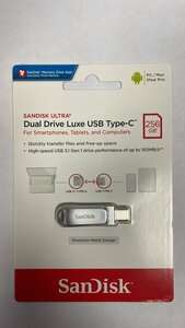 Флешка SanDisk Ultra Dual Drive Luxe USB/Type-C 256 ГБ, серебристый