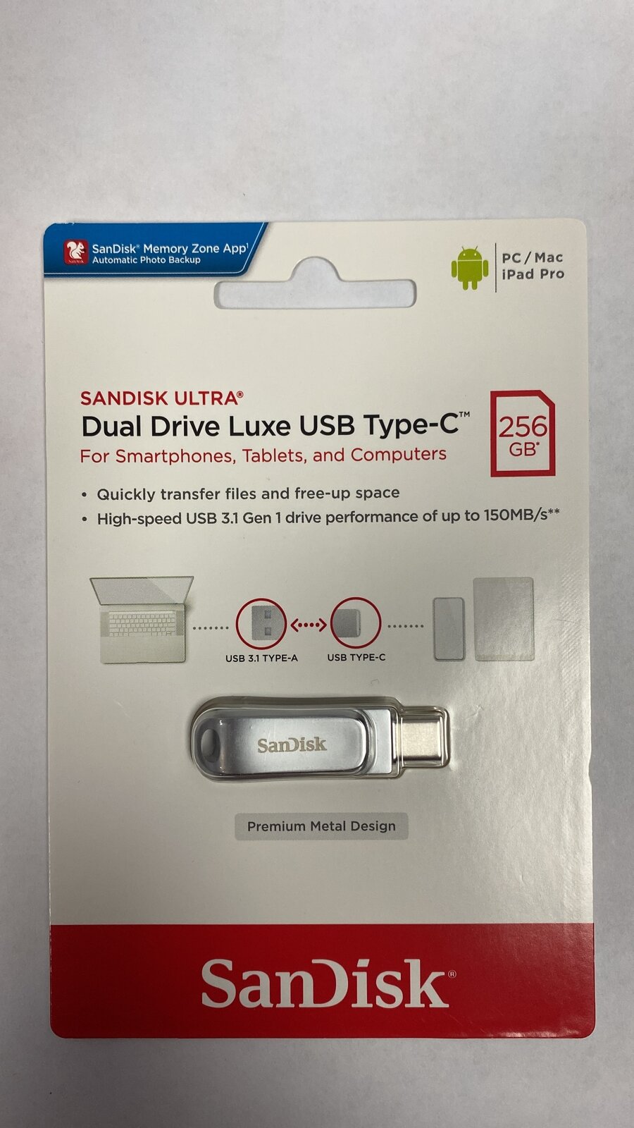 Флешка SanDisk Ultra Dual Drive Luxe USB/Type-C 256 ГБ, серебристый