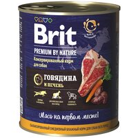 Влажный корм для собак Brit Premium by Nature, для здоровья кожи и шерсти, говядина, печень 1 уп. х 6 шт. х 850 г