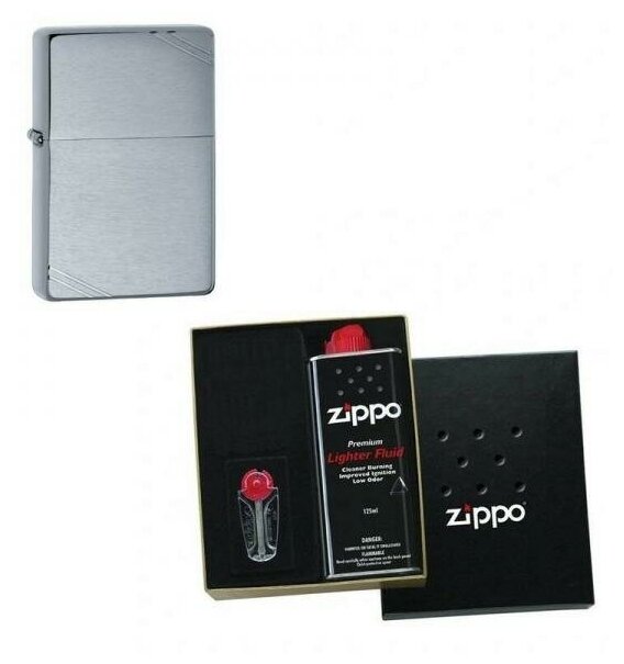 Зажигалка ZIPPO Vintage Series 1937 High Polish Chrome в подарочной упаковке + топливо и кремни