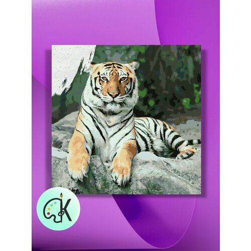 Картина по номерам на холсте Тигр на камне, 40 х 40 см
