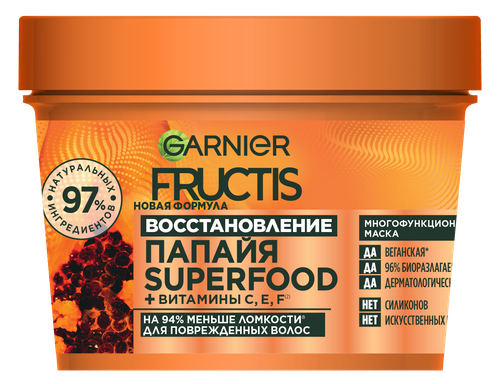 GARNIER Маска 3 в 1 для поврежденных волос Fructis SuperFood Папайя ...