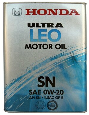 Синтетическое моторное масло Honda Ultra LEO 0W20 SN, 4 л, 1 шт.
