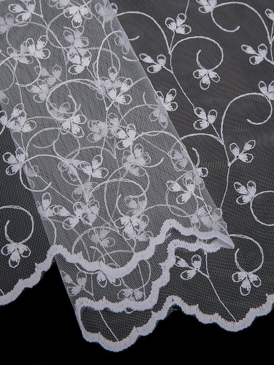 Тюль сетка Amore Mio 300х270 см, 1 шт, с вышивкой цветы для гостиной, спальни, кухни дома, длинный, на шторной ленте, белый - фотография № 5