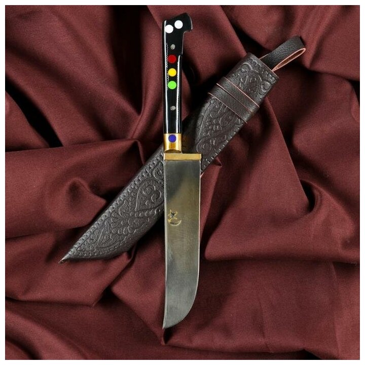 Нож Пчак Шархон - Чирчик, оргстекло, ёрма, гарда латунь, клинок с гравировкой. ШХ-15 (10-12 5181740