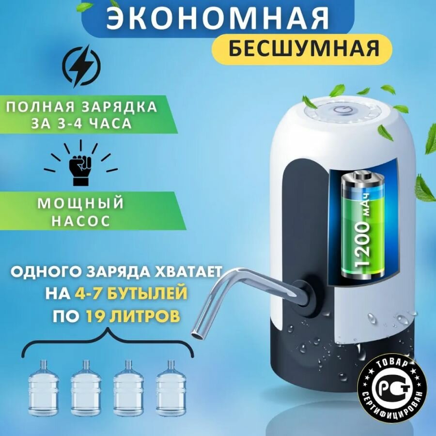 Помпа для воды электрическая водяная автоматическая / Насос диспенсер для перекачки бутилированной воды / Электропомпа для бутылок