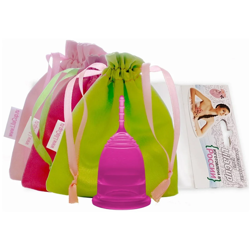 LilaCup чаша менструальная Практик в атласном мешочке, 1 шт., пурпурный lilacup чаша менструальная практик пурпурная m в атласном мешочке 1 шт