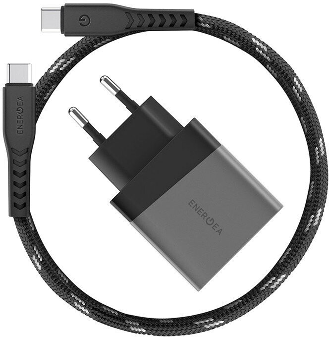 Сетевое зарядное EnergEA Ampcharge PD30+ USB-C PD + USB-A QC3.0 PPS 33W + кабель Nyloflex USB-С (1.5 м)