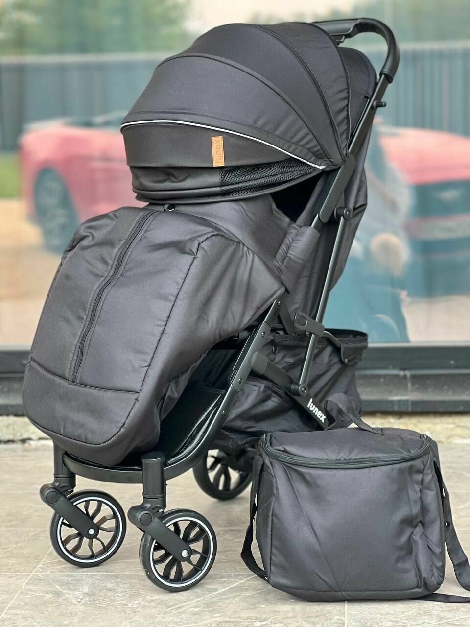 Коляска детская прогулочная Lunex Future 2023 С сумкой в комплекте Универсальная, Black