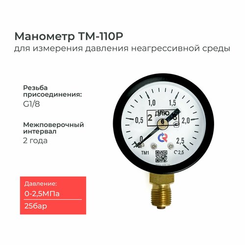 Манометр ТМ-110P.00(0-2.5 MРа)G1/8 класс точности 2,5 диаметр 40 мм.