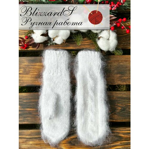 Варежки , демисезон/зима, утепленные, вязаные, размер 6-8, белый