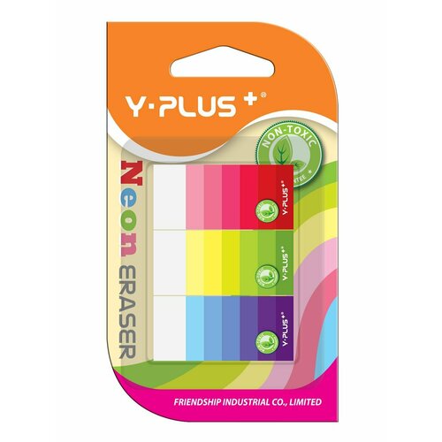Ластик для карандаша ассорти Y-PLUS Neon mini I стерка для школы, 3шт