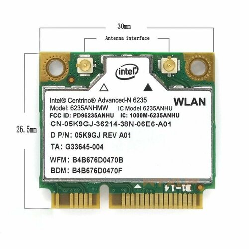 Двухдиапазонная Wi-Fi-карта Для Ноутбука, INTEL 6235 ANHMW Mini PCI-E 2.4/5 ГГц 300 Мбит/с 802.11n /802.11a/g Bluetooth 4.0 Беспроводная WLAN-карта плата Mini PCI-Express двухдиапазонная сетевая карта intel 7265hmw 1200m 4 2 bluetooth mini pci e ac 5g