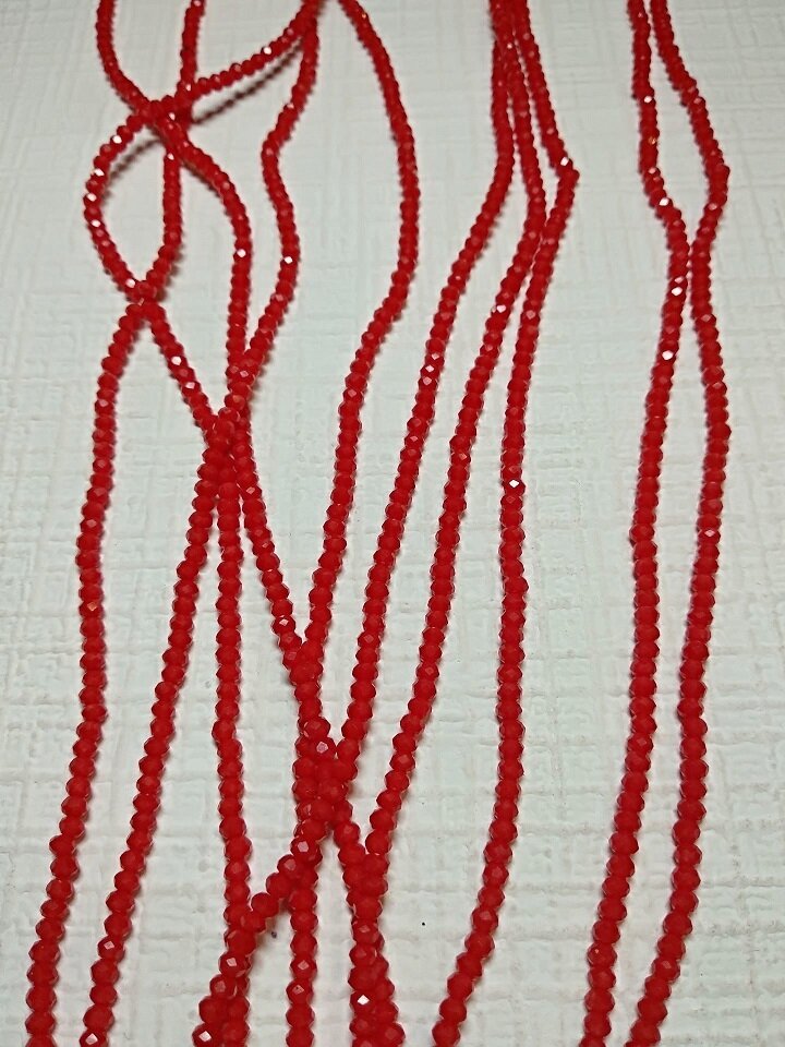 Бусины Рондель Красный, На нитях, Размер: 2,5-3 мм, Длина нити 40 см, около 192 шт./нить