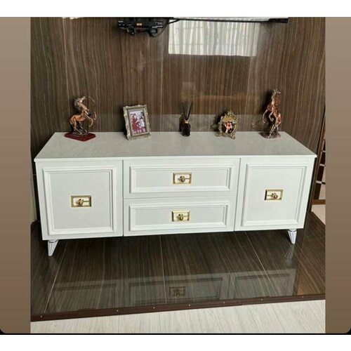 Тумба под телевизор Мэри Виктория ГВК-03 белый/золото