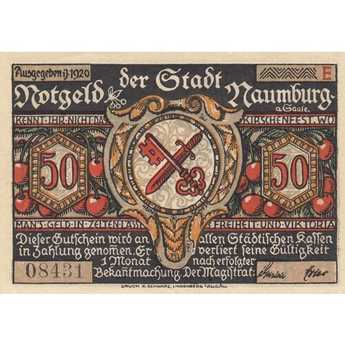 Германия (Веймарская Республика) Наумбург 50 пфеннигов 1920 г. (E) (5) германия веймарская республика наумбург 50 пфеннигов 1920 г e 4